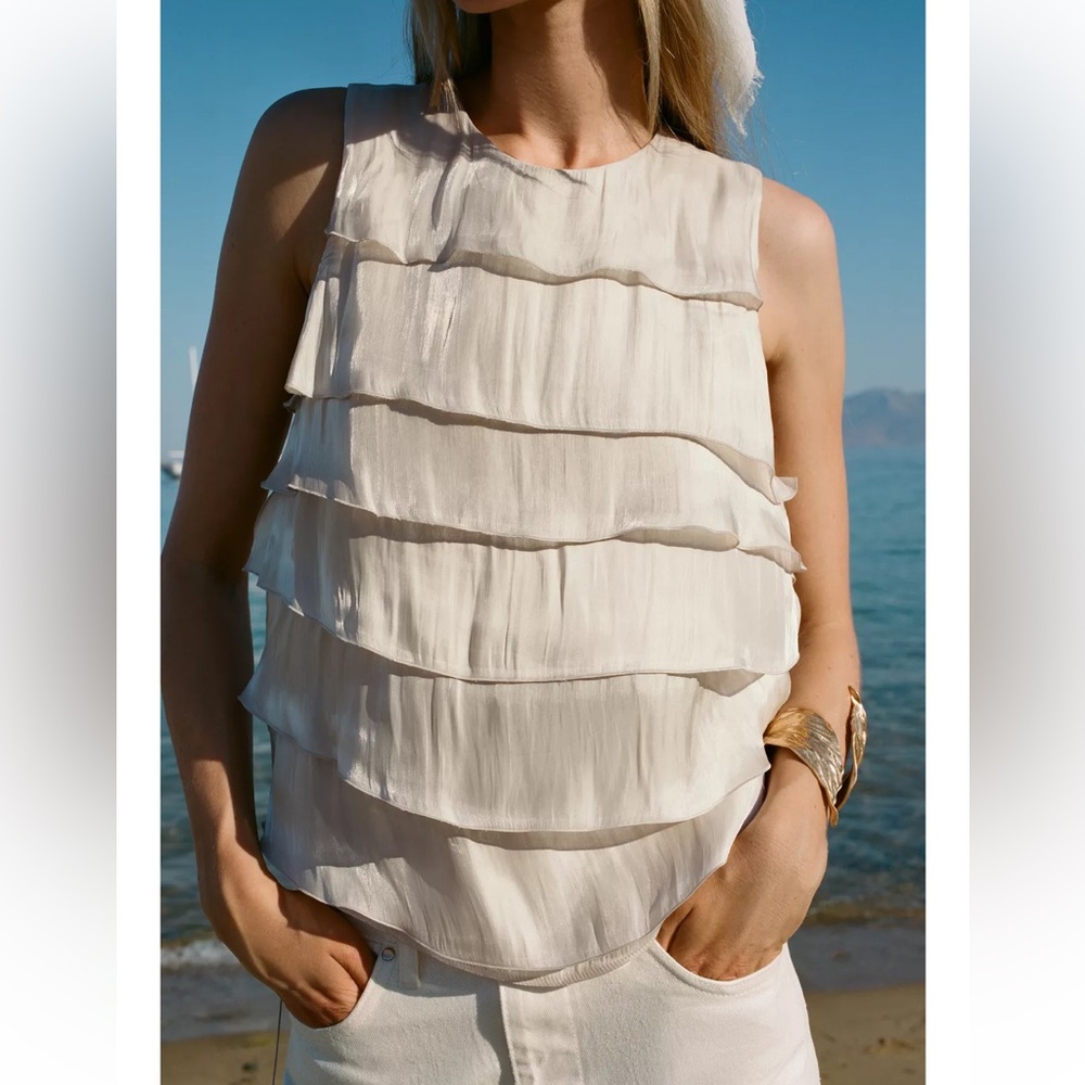 Zara Sparkly Effect Ruffled Top - Picture 4 of 10